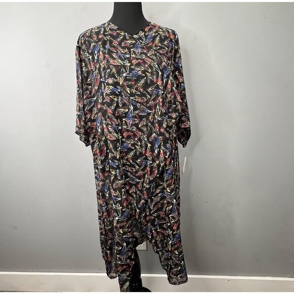Lularoe Shirley Kimono Cardigan Wrap Duster size L Black Feather Print Sheer NWT - Picture 2 of 7